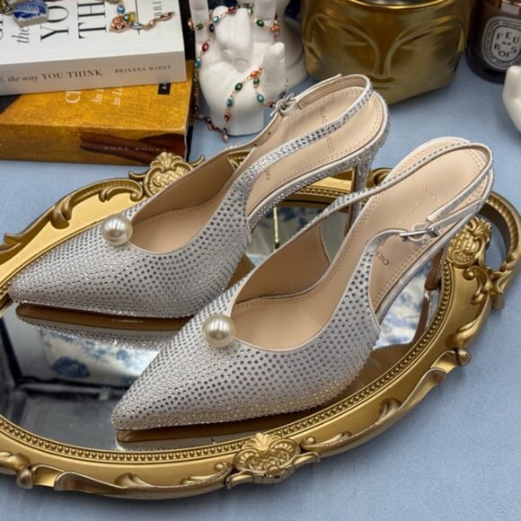 🆕 BLACK SUEDE STUDIO 🧿 NWOB Reina 100 White Crystal Slingback PumpsSz 36 US5.5 - Picture 9 of 16